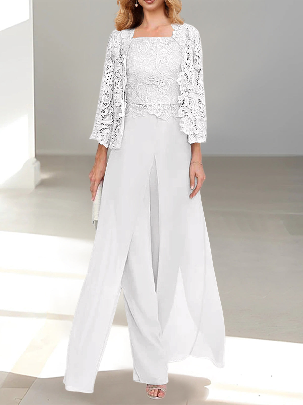 Chiffon Square Neck Floor-Length Mother of the Bride Dress