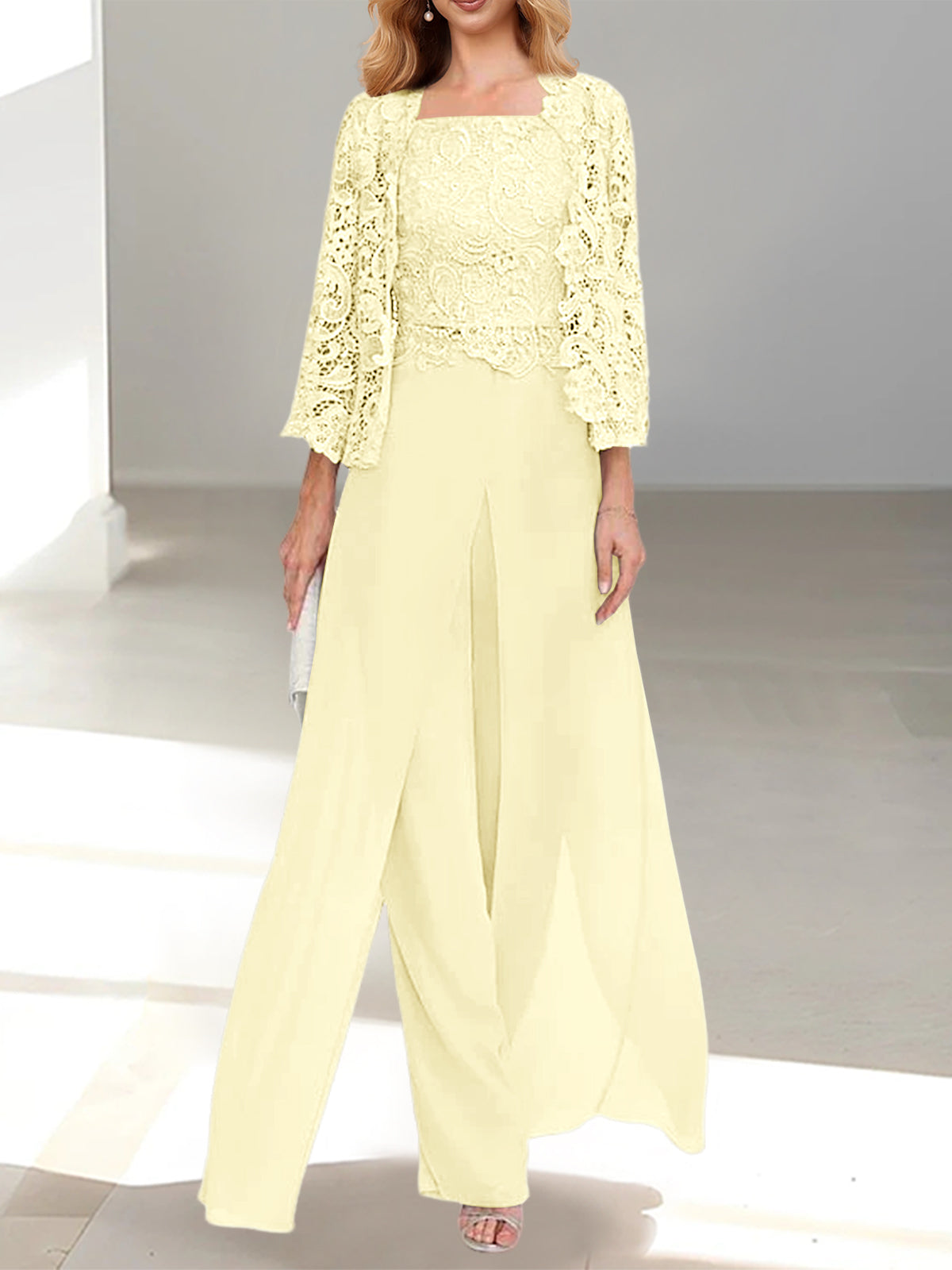 Chiffon Square Neck Floor-Length Mother of the Bride Dress