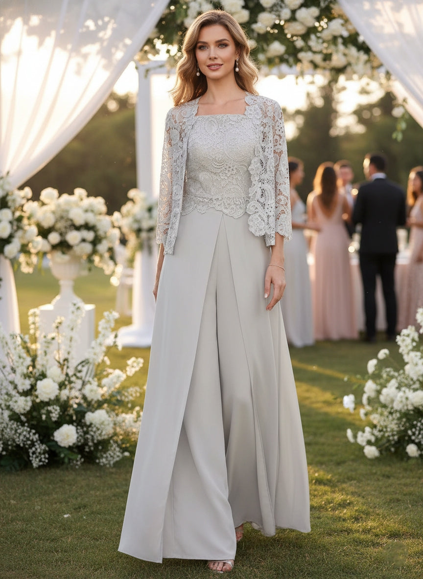 Chiffon Square Neck Floor-Length Mother of the Bride Dress