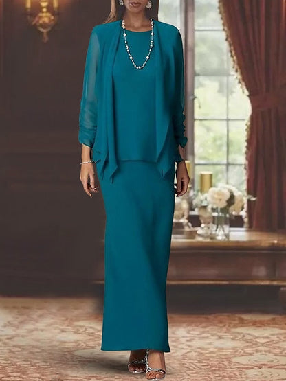 Sheath Scoop Neck Long Sleeves Floor-Length Mother of the Bride Dress