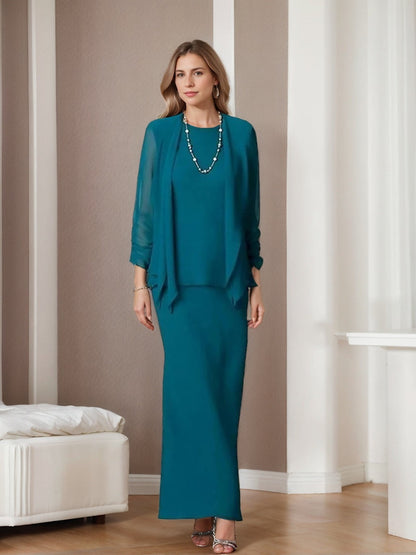 Sheath Scoop Neck Long Sleeves Floor-Length Mother of the Bride Dress