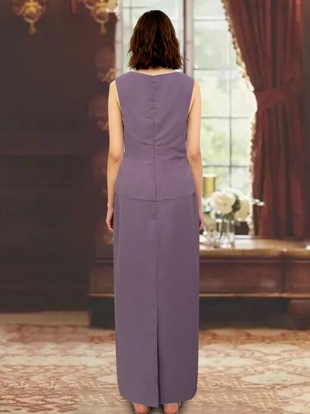 Sheath Scoop Neck Long Sleeves Floor-Length Mother of the Bride Dress