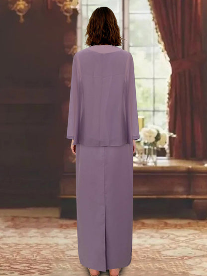 Sheath Scoop Neck Long Sleeves Floor-Length Mother of the Bride Dress