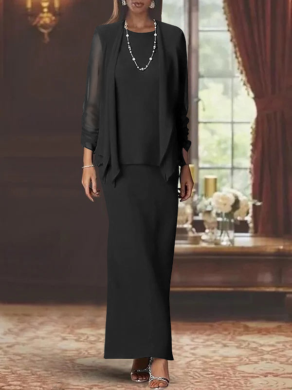 Sheath Scoop Neck Long Sleeves Floor-Length Mother of the Bride Dress