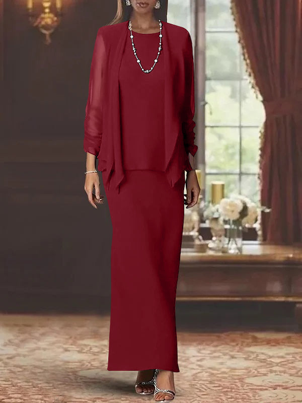 Sheath Scoop Neck Long Sleeves Floor-Length Mother of the Bride Dress