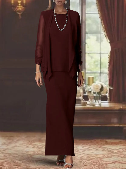 Sheath Scoop Neck Long Sleeves Floor-Length Mother of the Bride Dress