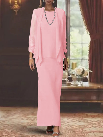 Sheath Scoop Neck Long Sleeves Floor-Length Mother of the Bride Dress