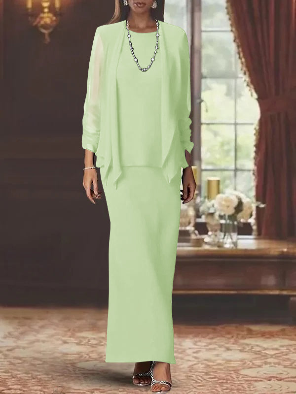 Sheath Scoop Neck Long Sleeves Floor-Length Mother of the Bride Dress