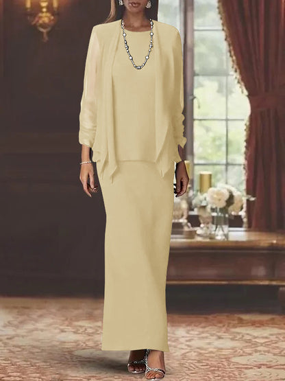 Sheath Scoop Neck Long Sleeves Floor-Length Mother of the Bride Dress