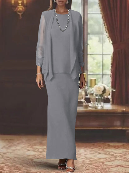 Sheath Scoop Neck Long Sleeves Floor-Length Mother of the Bride Dress
