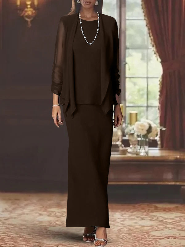 Sheath Scoop Neck Long Sleeves Floor-Length Mother of the Bride Dress