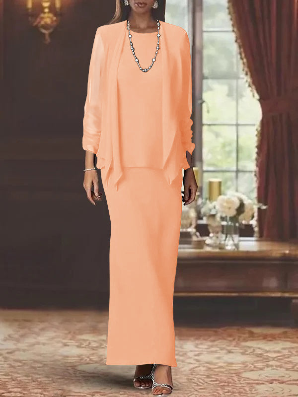 Sheath Scoop Neck Long Sleeves Floor-Length Mother of the Bride Dress