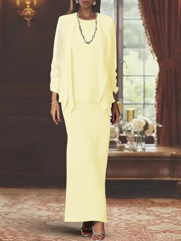 Sheath Scoop Neck Long Sleeves Floor-Length Mother of the Bride Dress
