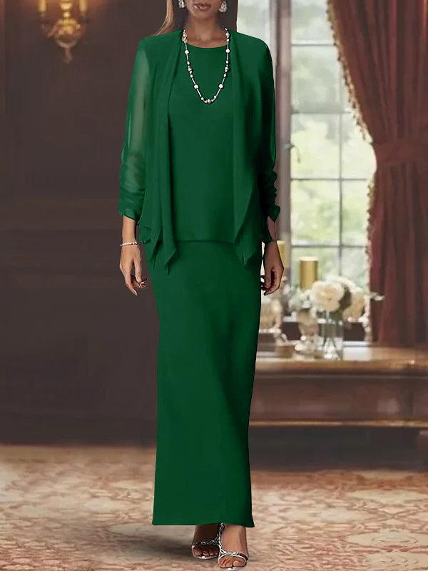 Sheath Scoop Neck Long Sleeves Floor-Length Mother of the Bride Dress