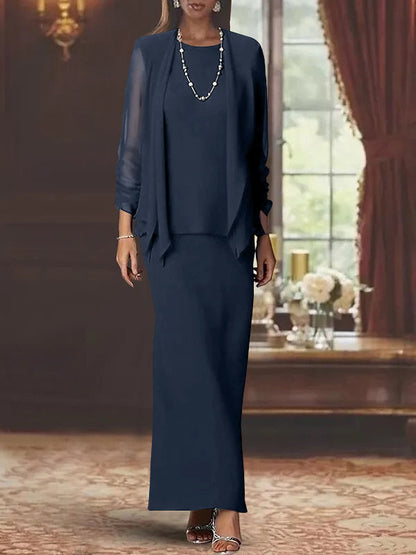 Sheath Scoop Neck Long Sleeves Floor-Length Mother of the Bride Dress