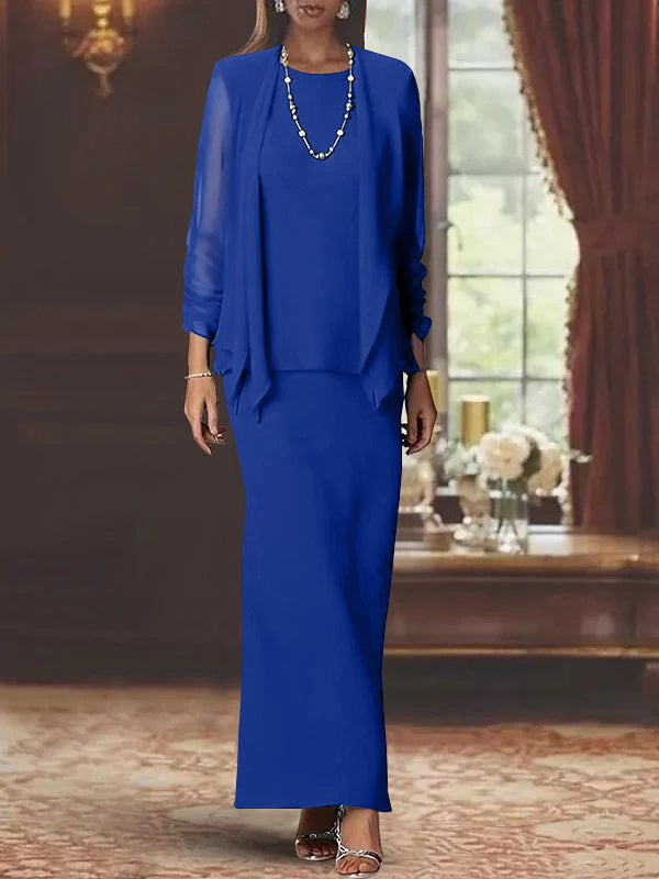 Sheath Scoop Neck Long Sleeves Floor-Length Mother of the Bride Dress