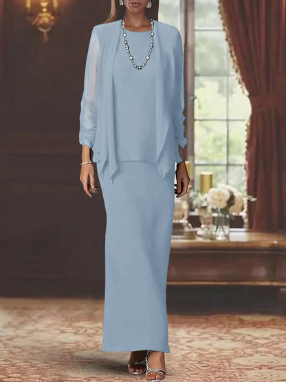 Sheath Scoop Neck Long Sleeves Floor-Length Mother of the Bride Dress