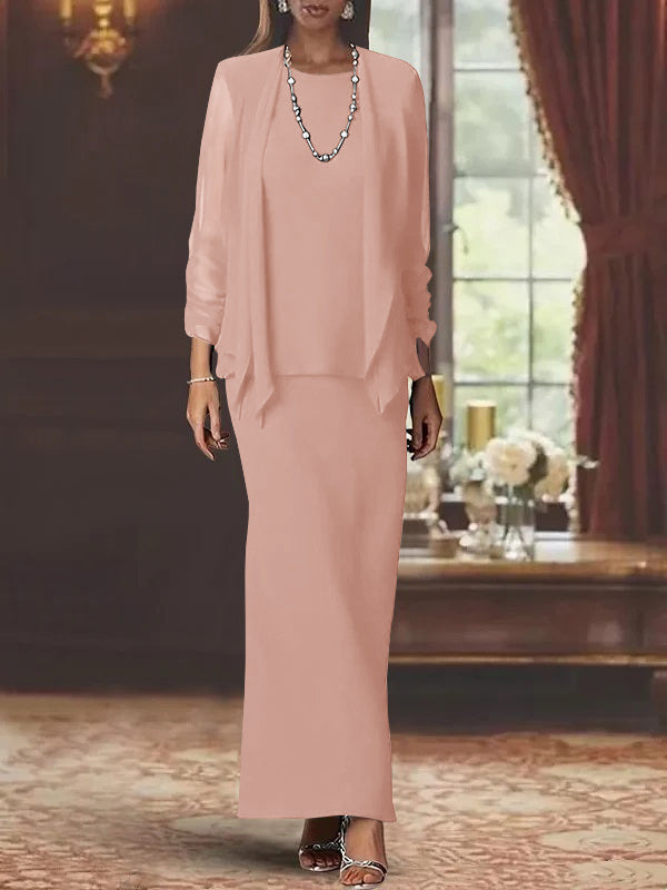 Sheath Scoop Neck Long Sleeves Floor-Length Mother of the Bride Dress