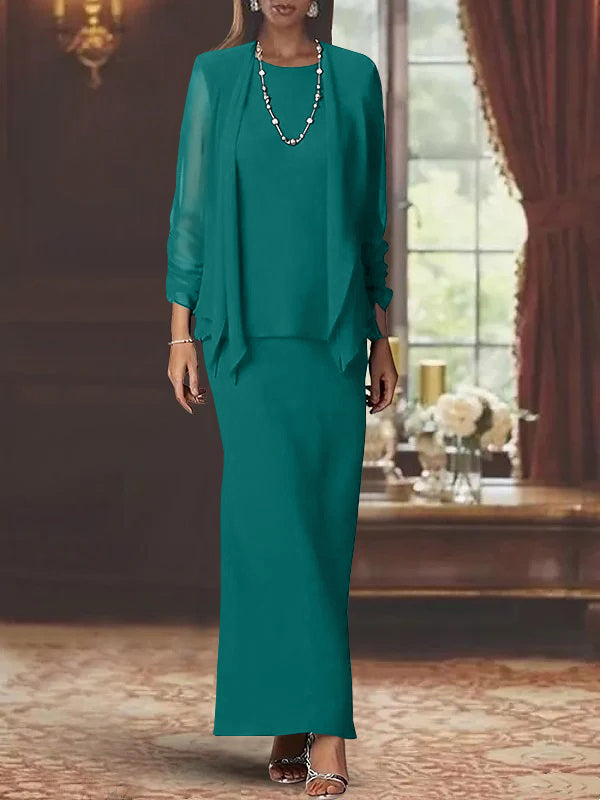 Sheath Scoop Neck Long Sleeves Floor-Length Mother of the Bride Dress