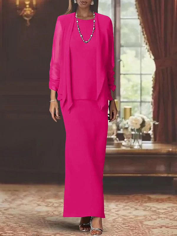 Sheath Scoop Neck Long Sleeves Floor-Length Mother of the Bride Dress