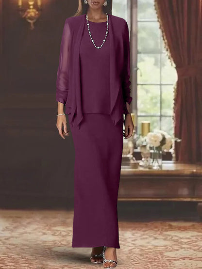Sheath Scoop Neck Long Sleeves Floor-Length Mother of the Bride Dress