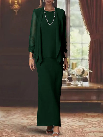 Sheath Scoop Neck Long Sleeves Floor-Length Mother of the Bride Dress