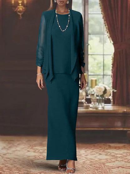 Sheath Scoop Neck Long Sleeves Floor-Length Mother of the Bride Dress