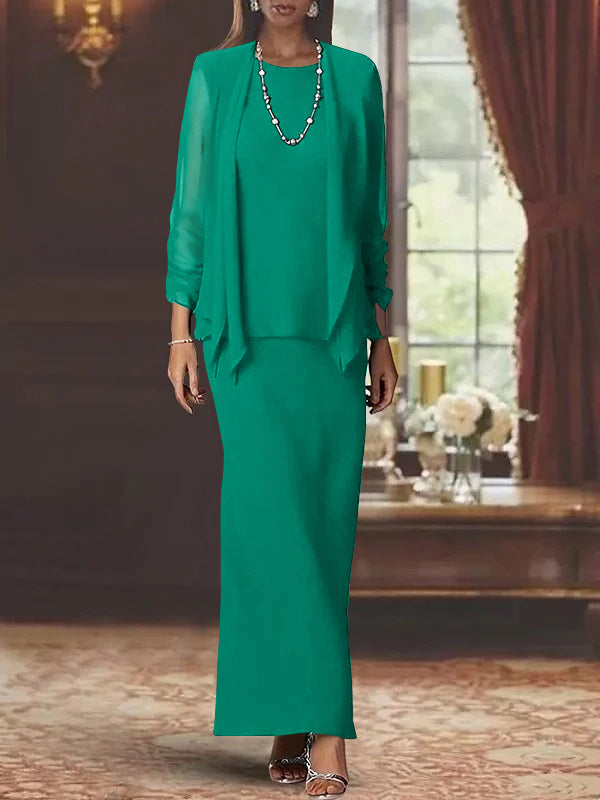 Sheath Scoop Neck Long Sleeves Floor-Length Mother of the Bride Dress