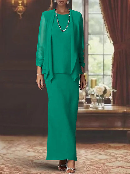 Sheath Scoop Neck Long Sleeves Floor-Length Mother of the Bride Dress