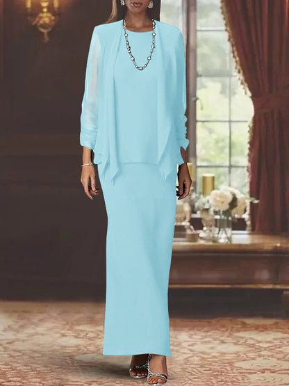 Sheath Scoop Neck Long Sleeves Floor-Length Mother of the Bride Dress