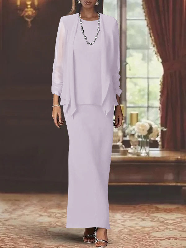 Sheath Scoop Neck Long Sleeves Floor-Length Mother of the Bride Dress