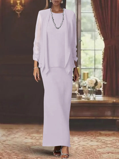 Sheath Scoop Neck Long Sleeves Floor-Length Mother of the Bride Dress