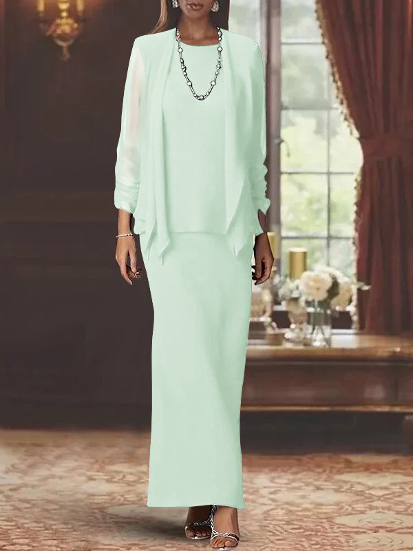 Sheath Scoop Neck Long Sleeves Floor-Length Mother of the Bride Dress