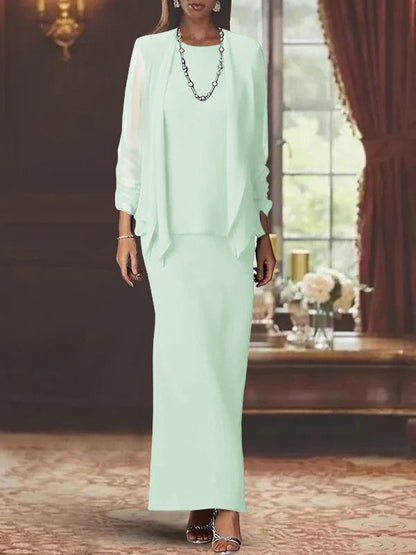 Sheath Scoop Neck Long Sleeves Floor-Length Mother of the Bride Dress