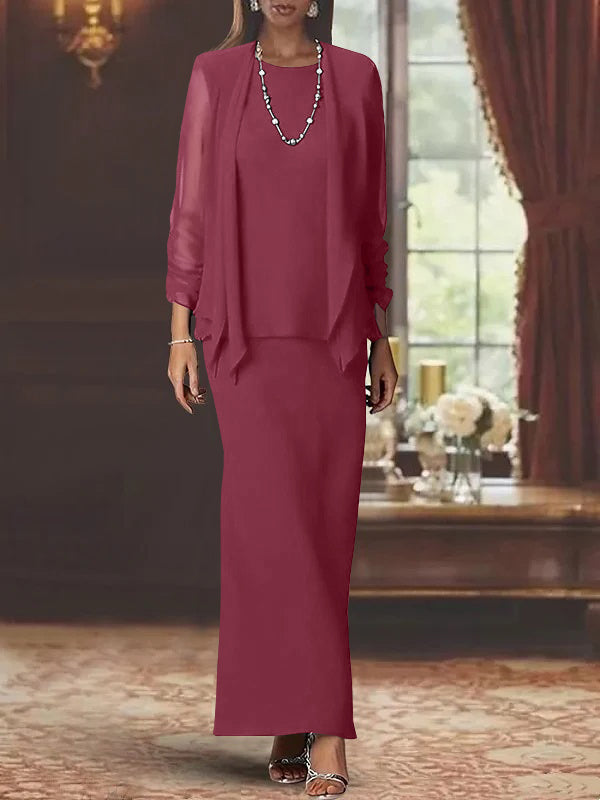 Sheath Scoop Neck Long Sleeves Floor-Length Mother of the Bride Dress