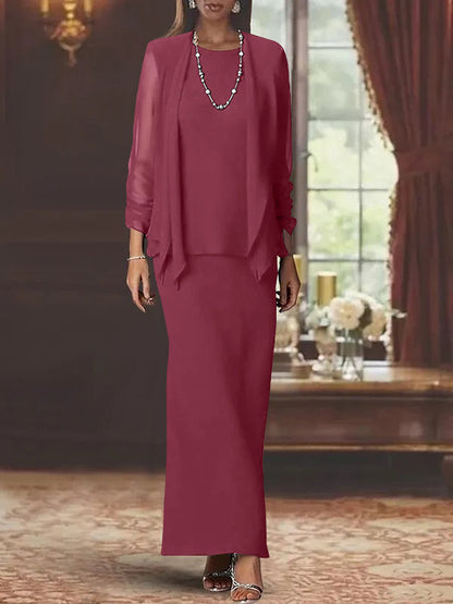 Sheath Scoop Neck Long Sleeves Floor-Length Mother of the Bride Dress