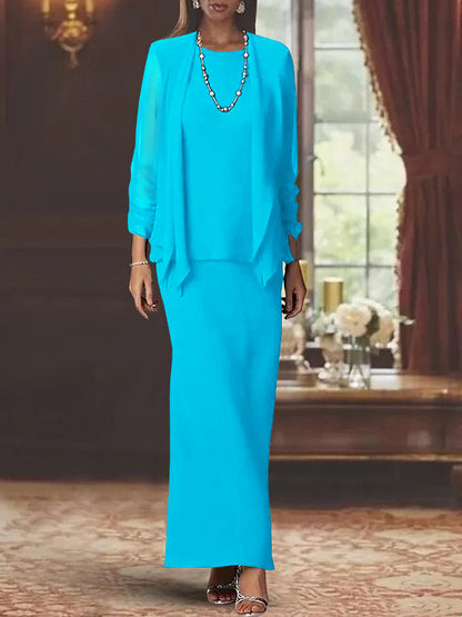 Sheath Scoop Neck Long Sleeves Floor-Length Mother of the Bride Dress