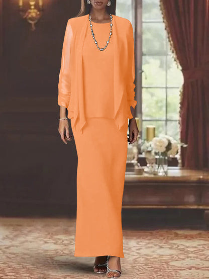 Sheath Scoop Neck Long Sleeves Floor-Length Mother of the Bride Dress
