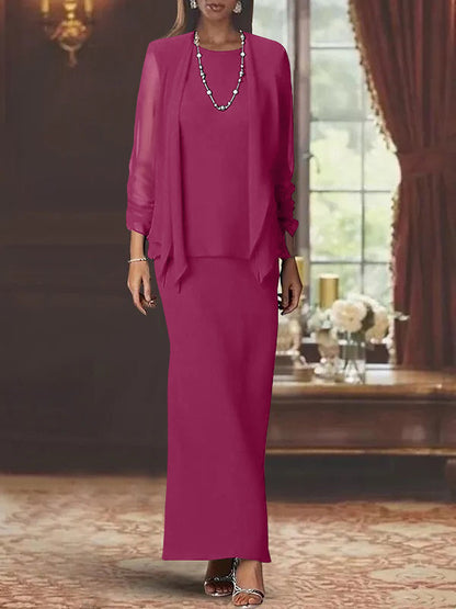Sheath Scoop Neck Long Sleeves Floor-Length Mother of the Bride Dress