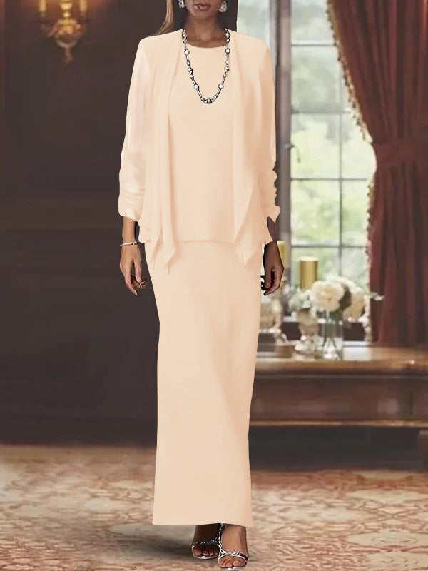 Sheath Scoop Neck Long Sleeves Floor-Length Mother of the Bride Dress