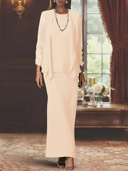 Sheath Scoop Neck Long Sleeves Floor-Length Mother of the Bride Dress