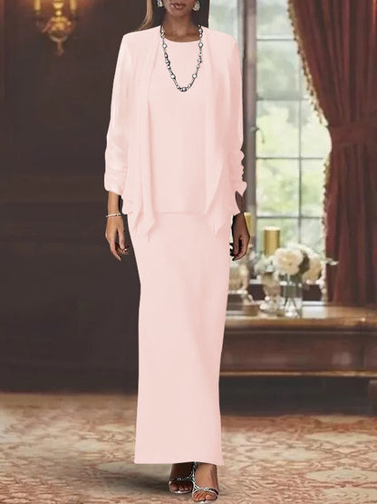 Sheath Scoop Neck Long Sleeves Floor-Length Mother of the Bride Dress