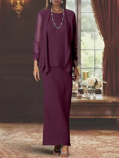 Sheath Scoop Neck Long Sleeves Floor-Length Mother of the Bride Dress
