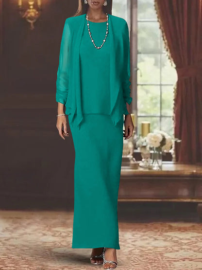 Sheath Scoop Neck Long Sleeves Floor-Length Mother of the Bride Dress