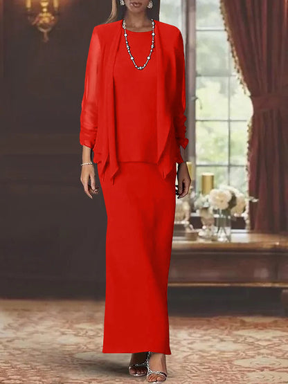 Sheath Scoop Neck Long Sleeves Floor-Length Mother of the Bride Dress