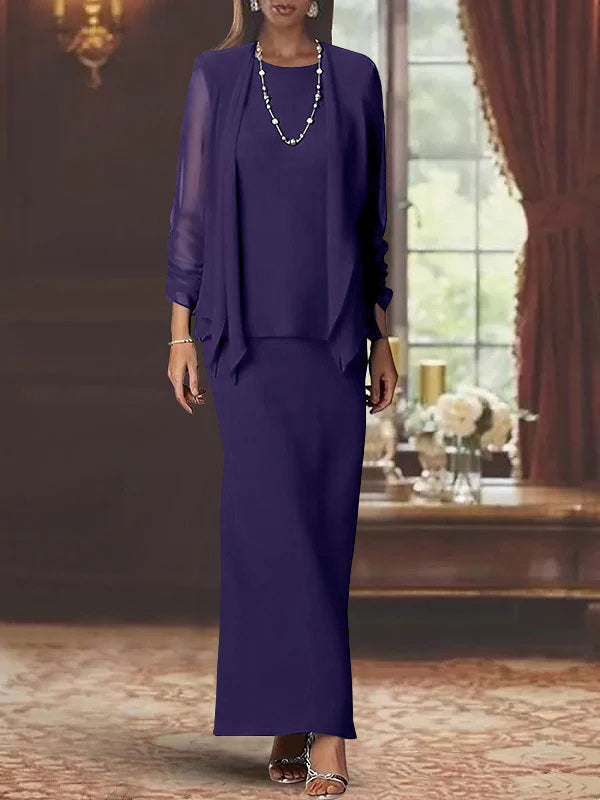 Sheath Scoop Neck Long Sleeves Floor-Length Mother of the Bride Dress