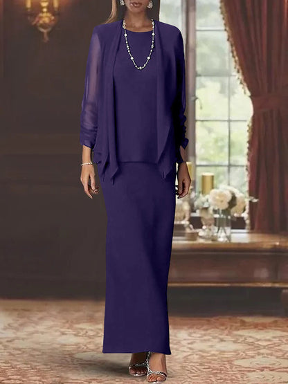 Sheath Scoop Neck Long Sleeves Floor-Length Mother of the Bride Dress