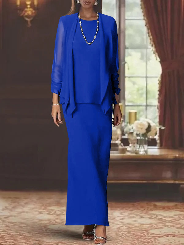 Sheath Scoop Neck Long Sleeves Floor-Length Mother of the Bride Dress