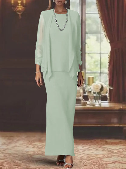 Sheath Scoop Neck Long Sleeves Floor-Length Mother of the Bride Dress