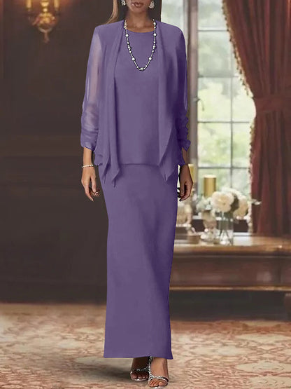 Sheath Scoop Neck Long Sleeves Floor-Length Mother of the Bride Dress